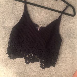 LF cropped lace top in NAVY